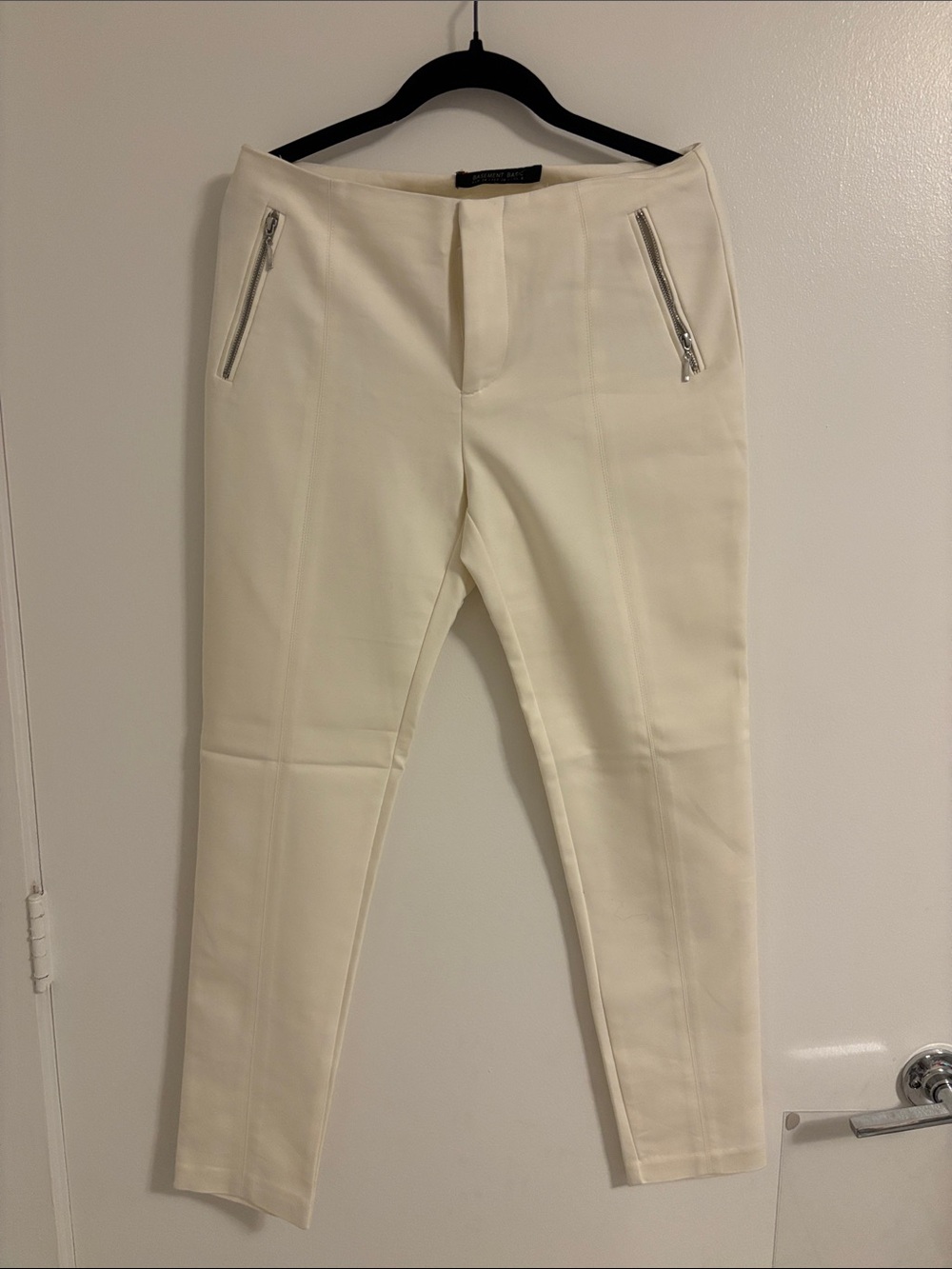Slim Cream Ponte Pants with Zip Pocket Detail